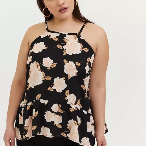 Torrid Georgette Drop Waist Halter Top, Color Floral Black Size 1X - Picture 1 of 15